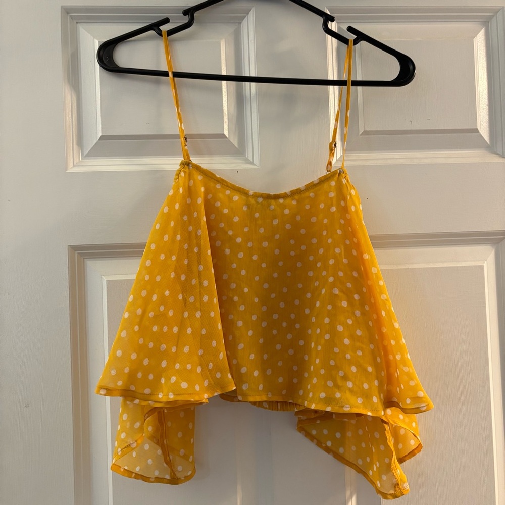 free press Yellow Polka Dot Ruffle Cropped Camisole‎
